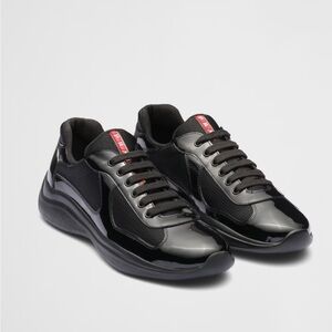 PRADA Men's Black Patent‎ Leather Technical Fabric Americas Cup Sneakers Size 10